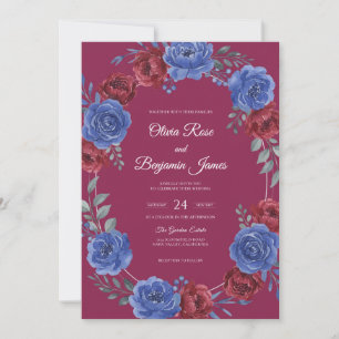 Boho Magenta Indigo Petal Wedding Invitation