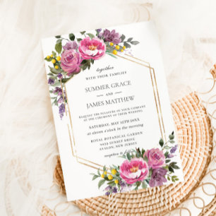 Boho Magenta Pink Purple Yellow Geometric Wedding  Invitation