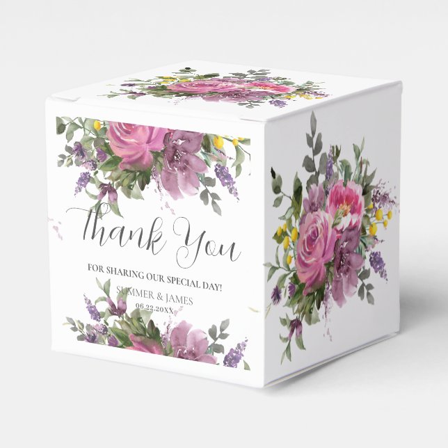 Boho Magenta Purple Pink Mauve Floral Wedding Favour Box (Front Side)