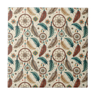 Boho Magic Dreamcatcher Colourful Feather Pattern Tile
