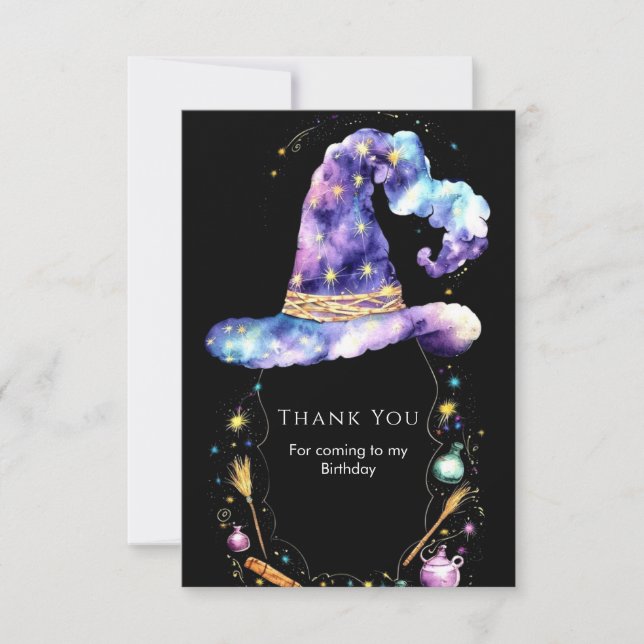Boho Magic Editable Wizard Birthday Thank You Card (Front)