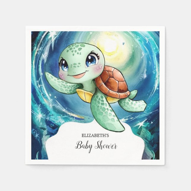Boho Magical Ocean Turtle Baby Shower Napkin (Front)