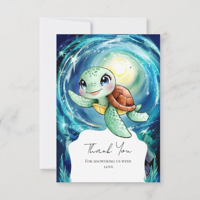 Boho Magical Ocean Turtle Baby Shower Thank You Card (Front)