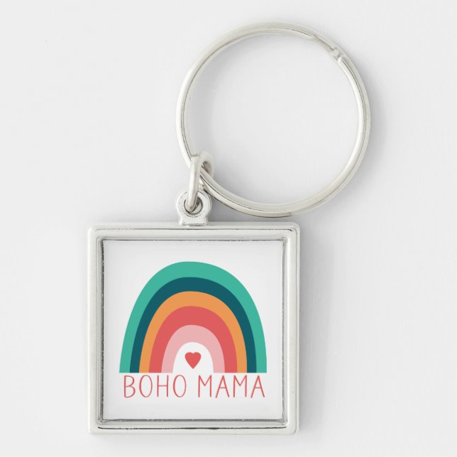Boho Mama Rainbow Modern Bright Colours Trendy  Key Ring (Front)