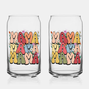 Boho "Mama" Stacked Typography Can Glass