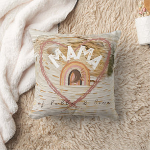Boho Mama Text w/ Moon Feathers and Kid Names Cushion