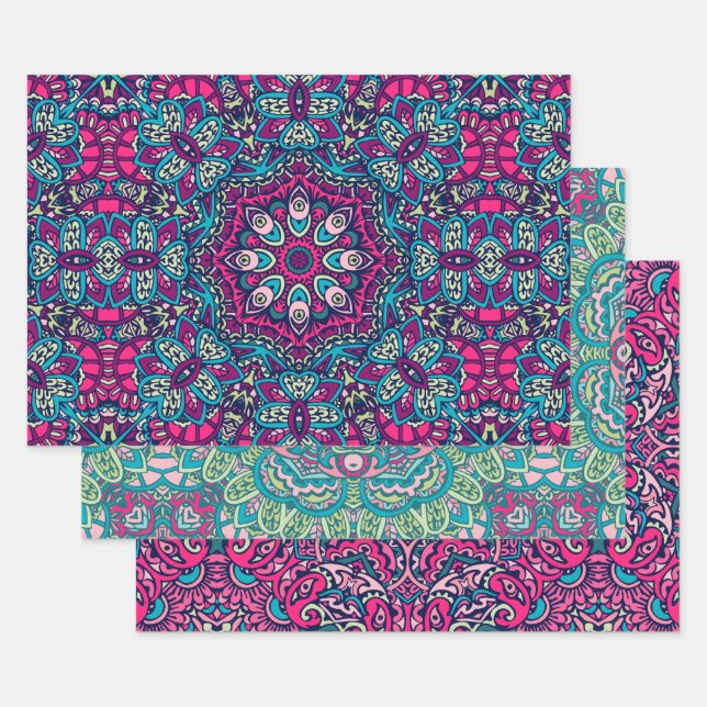 Boho Mandala Abstract Design Wrapping Paper Sheet (Set)