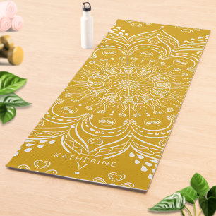 Boho Mandala Beautiful Monogrammed Mustard Yellow Yoga Mat