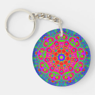 Boho Mandala Blue Pink Double Sided Keychain