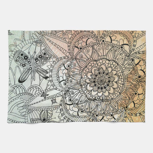 Boho Mandala Bohemian Art Notebook Tea Towel (Horizontal)