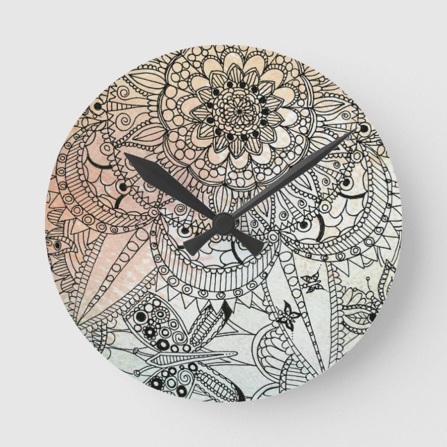 Boho Mandala Bohemian Art Round Clock (Front)