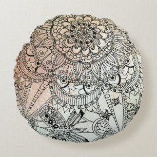 Boho Mandala Bohemian Art Round Cushion