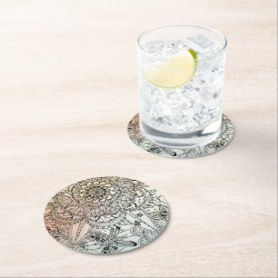 Boho Mandala Bohemian Art Round Paper Coaster