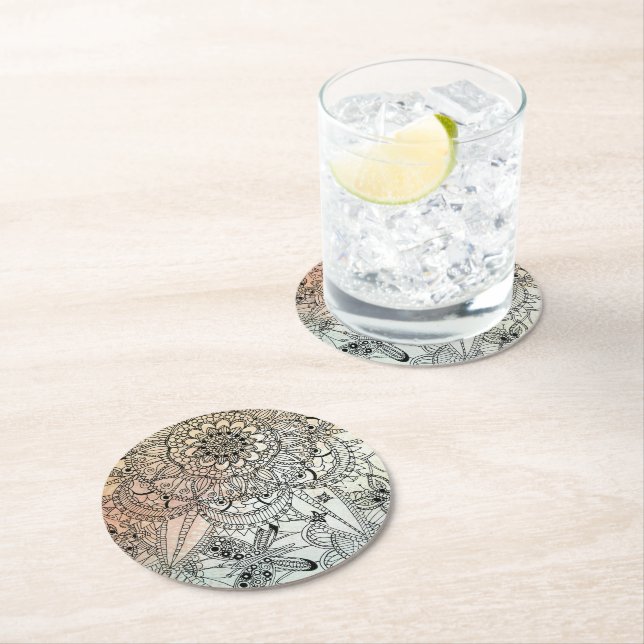 Boho Mandala Bohemian Art Round Paper Coaster (Insitu)
