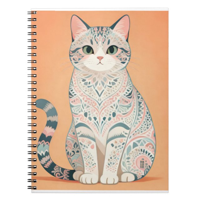 Boho Mandala Cat | Pastel Ornamental Paisley Kitty Notebook (Front)