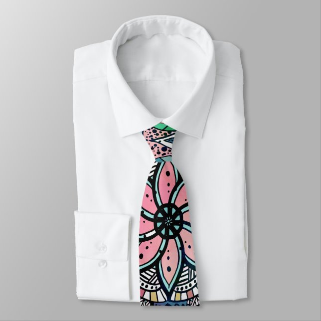 Boho Mandala Colorful Watercolor Floral  Tie (Tied)