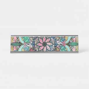 Boho Mandala Colourful Watercolor Floral Desk Name Plate