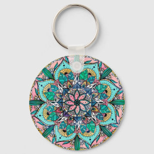 Boho Mandala Colourful Watercolor Floral Key Ring