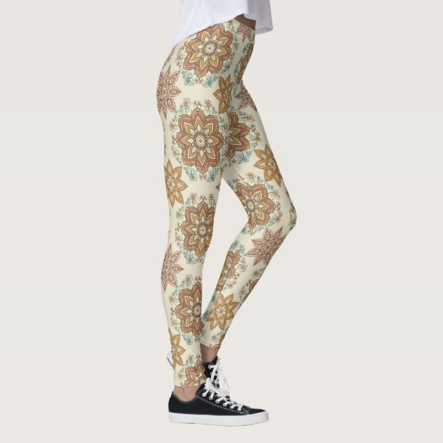 Boho Mandala Earth Tone Spiritual Pattern Leggings (Right)