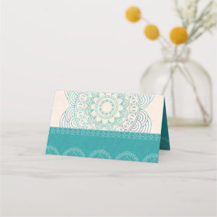 Boho Mandala Elegant Teal Wedding Table Place Card