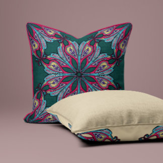 Boho Mandala Floral Throw Pillow