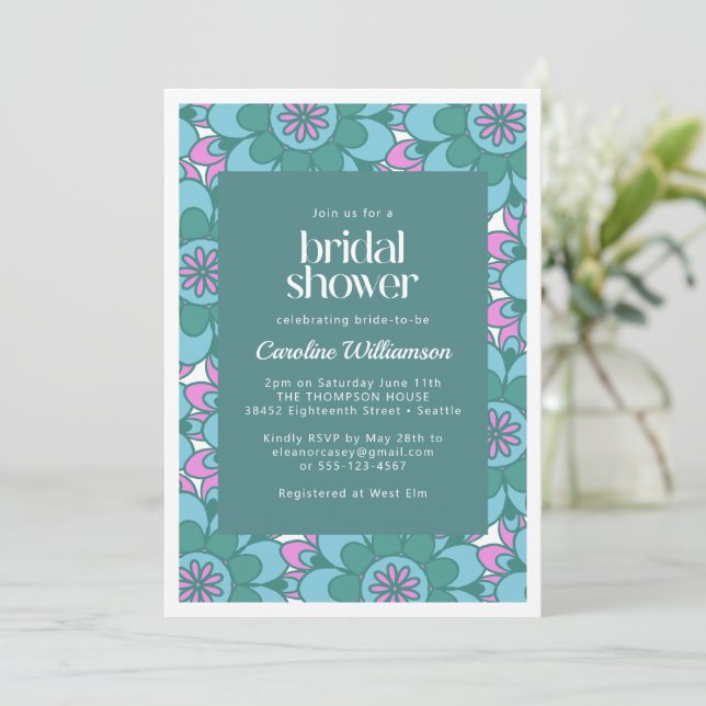 Boho Mandala Flower Colourful Groovy Bridal Shower Invitation (Standing Front)