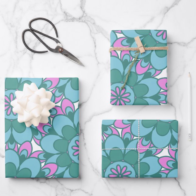 Boho Mandala Flower Colourful Retro Groovy Pattern Wrapping Paper Sheet (Front)