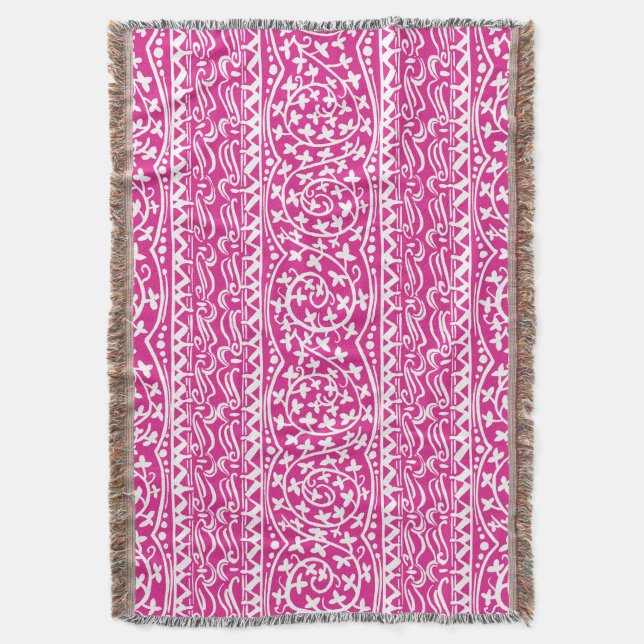 Boho Mandala Flower & Leaf Summer Throw Blanket (Front Vertical)