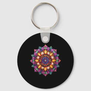 Boho Mandala Flower Sacred Geometry Yoga  Key Ring