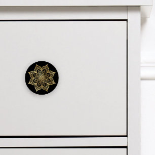 Boho Mandala Gold Black Ceramic Knob