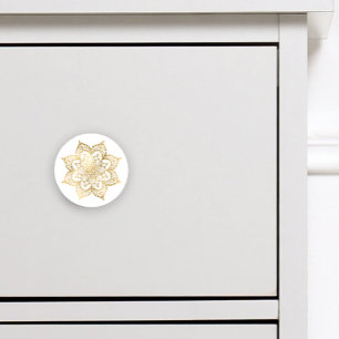 Boho Mandala Gold White Ceramic Knob