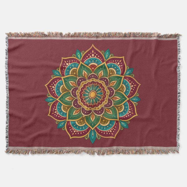 Boho Mandala Hippie Boho Throw Blanket (Front)