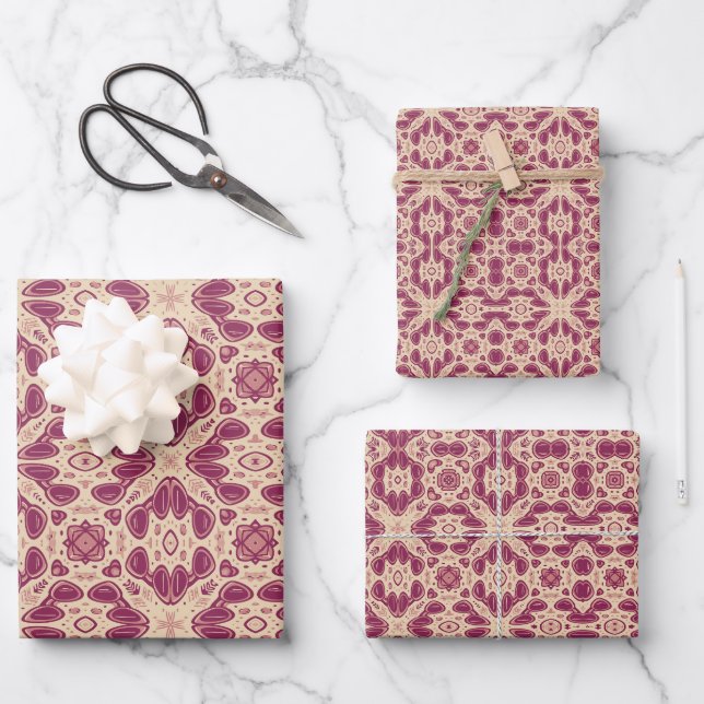 Boho Mandala-Inspired Pattern in Pink and Beige Wrapping Paper Sheet (Front)