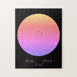 Boho mandala modern pink black meditation script jigsaw puzzle