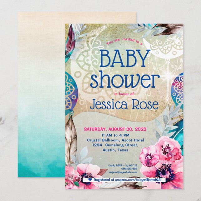 Boho Mandala Moon Baby Shower Invitation (Front/Back)