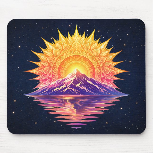 Boho Mandala Mountain Sunset | Cosmic Night Sky Mouse Mat (Front)