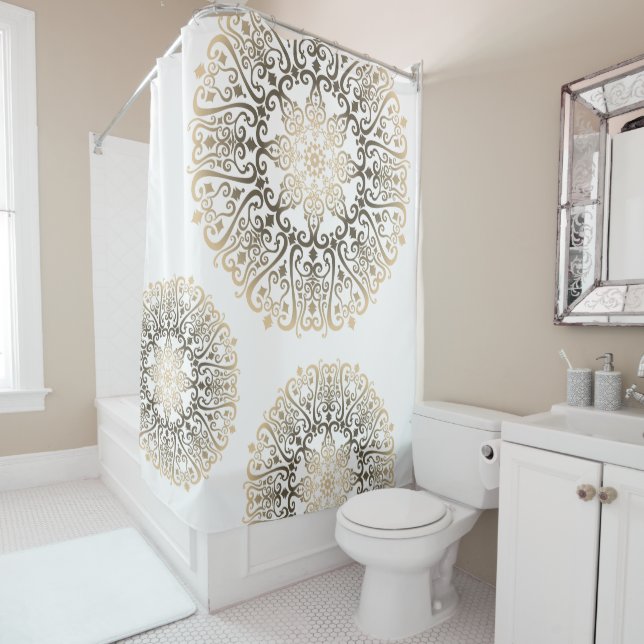 Boho Mandala Pattern Shower Curtain – Sepia 3 (In Situ)