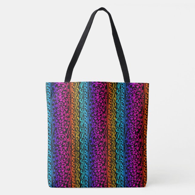 Boho Mandala Rainbow Flower & Leaf Tote (Front)