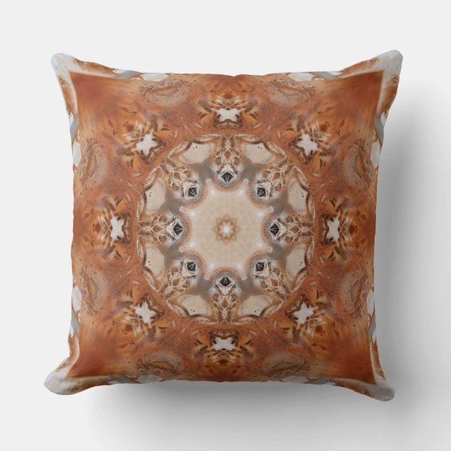 Boho Mandala Rust Grey Dusty Peach Throw Pillow (Front)