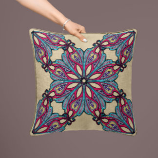 Boho Mandala Throw Pillow – Beige