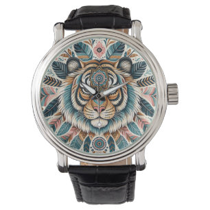 Boho mandala tiger feathers woman watch