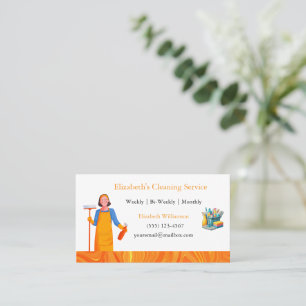Boho Marble Cartoon Maid House Cleaning Service Business Card