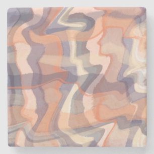 Boho marble swirl tartan orange purple ivory stone coaster