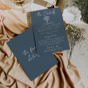 Boho Marina Blue Floral Bouquet Wedding Details Enclosure Card