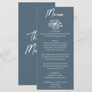 Boho Marina Blue Hand Drawn Floral Wedding Menu