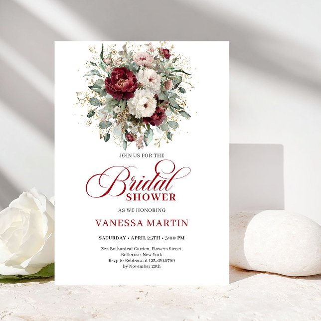 Boho Maroon Floral Bridal Shower Invitation (Boho Maroon Floral Bridal Shower Invitation)