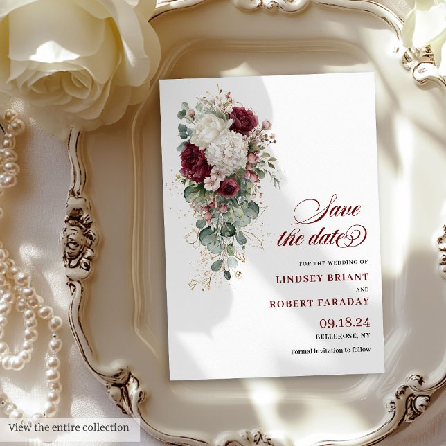 Boho maroon gold roses wedding save the date card (Boho maroon gold roses wedding save the date card

)