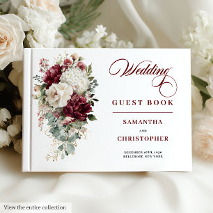 Boho marsala blush gold floral wedding guest book