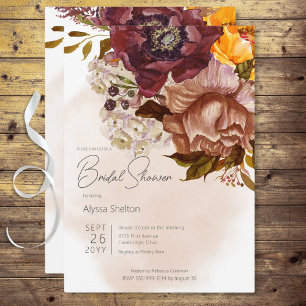 Boho Marsala Clay & Yellow Bouquet Bridal Shower Invitation