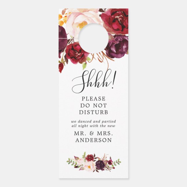 Boho Marsala Floral Wedding Welcome Door Hanger (Front)